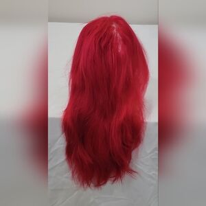 24" Long Bright Red Wig Synthetic Straight Fashion Wig Adjustable Cap